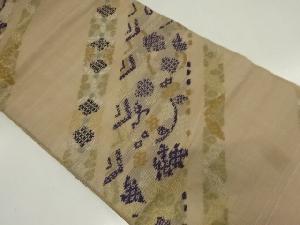アンティーク　絽紗斜め縞に花唐草模様織り出し丸帯（材料）